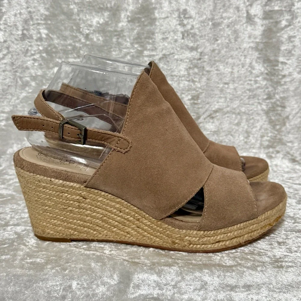 Vince Camuto Women 8.5M Tan Suede Espadrille Wedge Sandals Open Toe‎ Ankle Strap